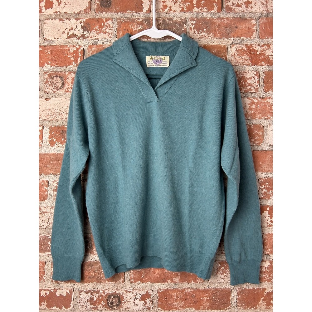 Vintage 100% Cashmere Sweater Blue Polo Collar Scotland Old Money Preppy Luxury